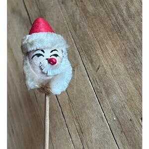 Vintage Miniature Santa Claus Head Pick Cotton Pipe Cleaner Cake topper. Japan